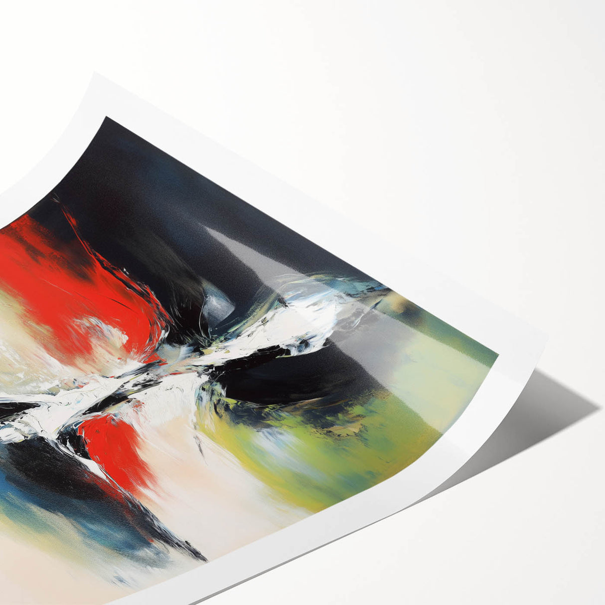 Large Abstract Wall Art – Red, Black & Olive Green Expressionist Canvas