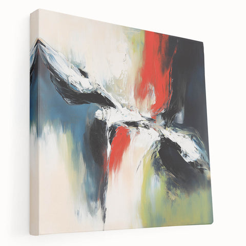 Large Abstract Wall Art – Red, Black & Olive Green Expressionist Canvas