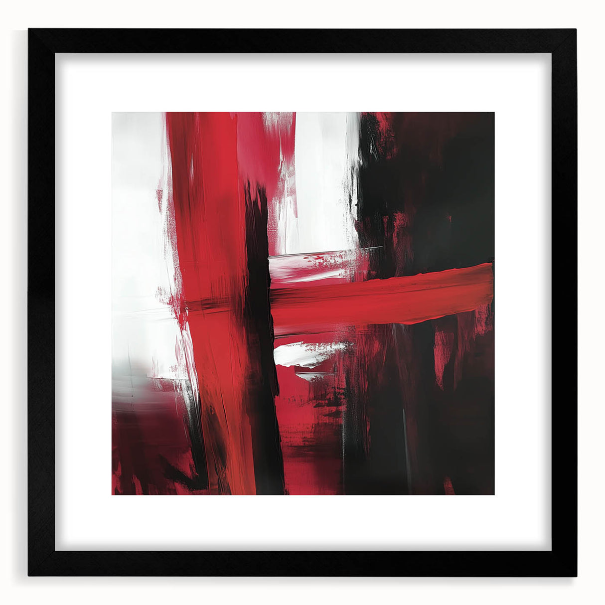 Modern Abstract Wall Art – Bold Red & Black Minimalist Canvas Print