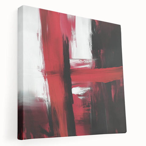 Modern Abstract Wall Art – Bold Red & Black Minimalist Canvas Print