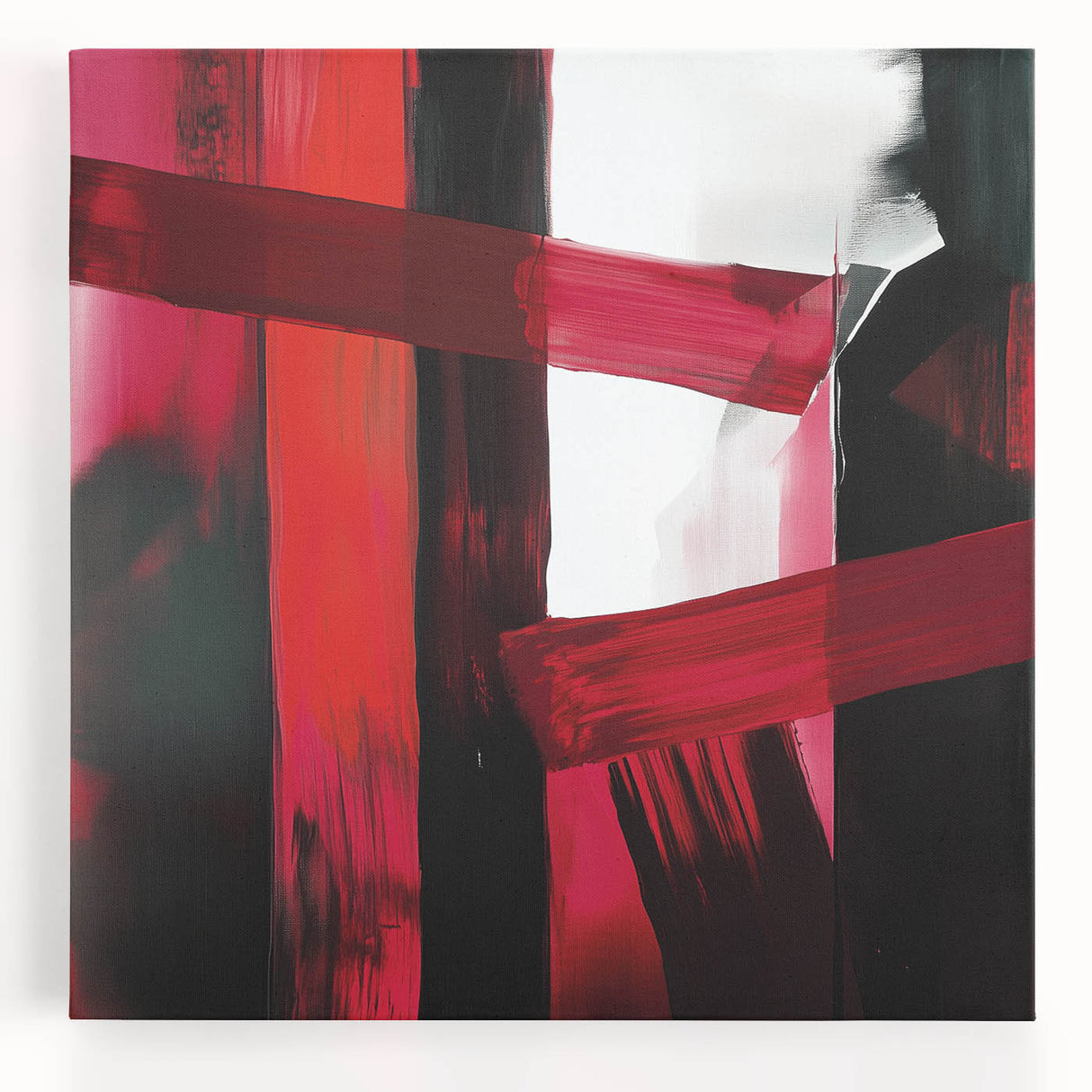 Large Modern Abstract Wall Art – Bold Red & Black Canvas Print