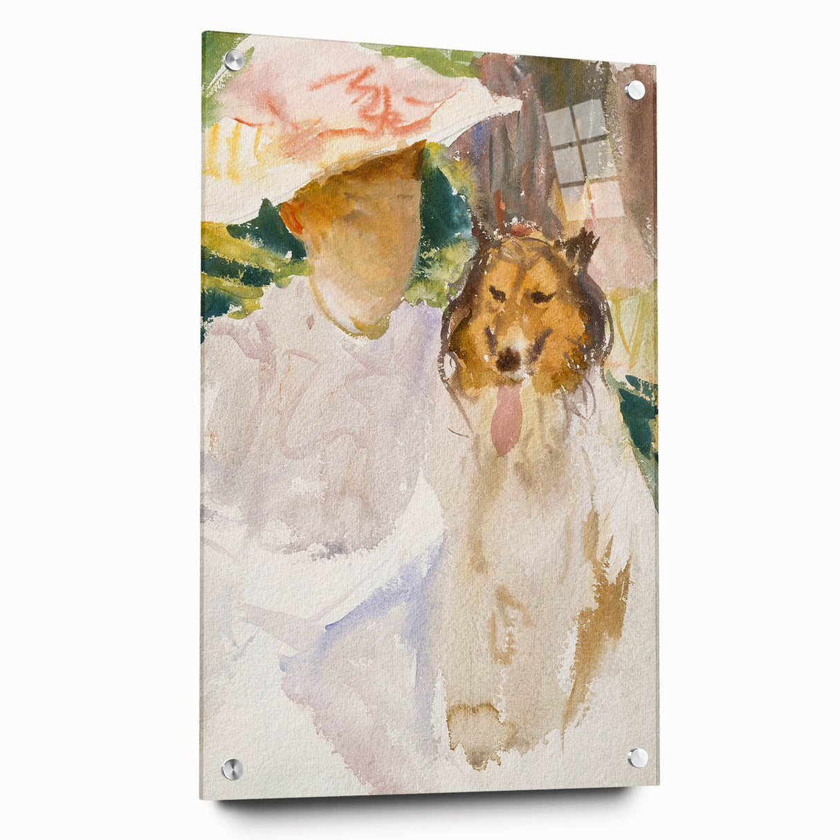 Romanticism Art: Woman with Collie - Famous Watercolor by John Sargent