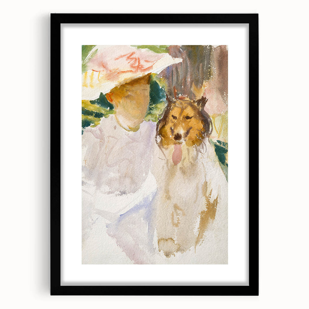 Romanticism Art: Woman with Collie - Famous Watercolor by John Sargent