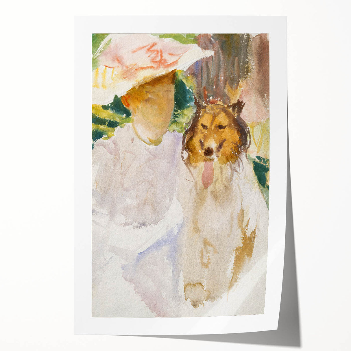 Romanticism Art: Woman with Collie - Famous Watercolor by John Sargent