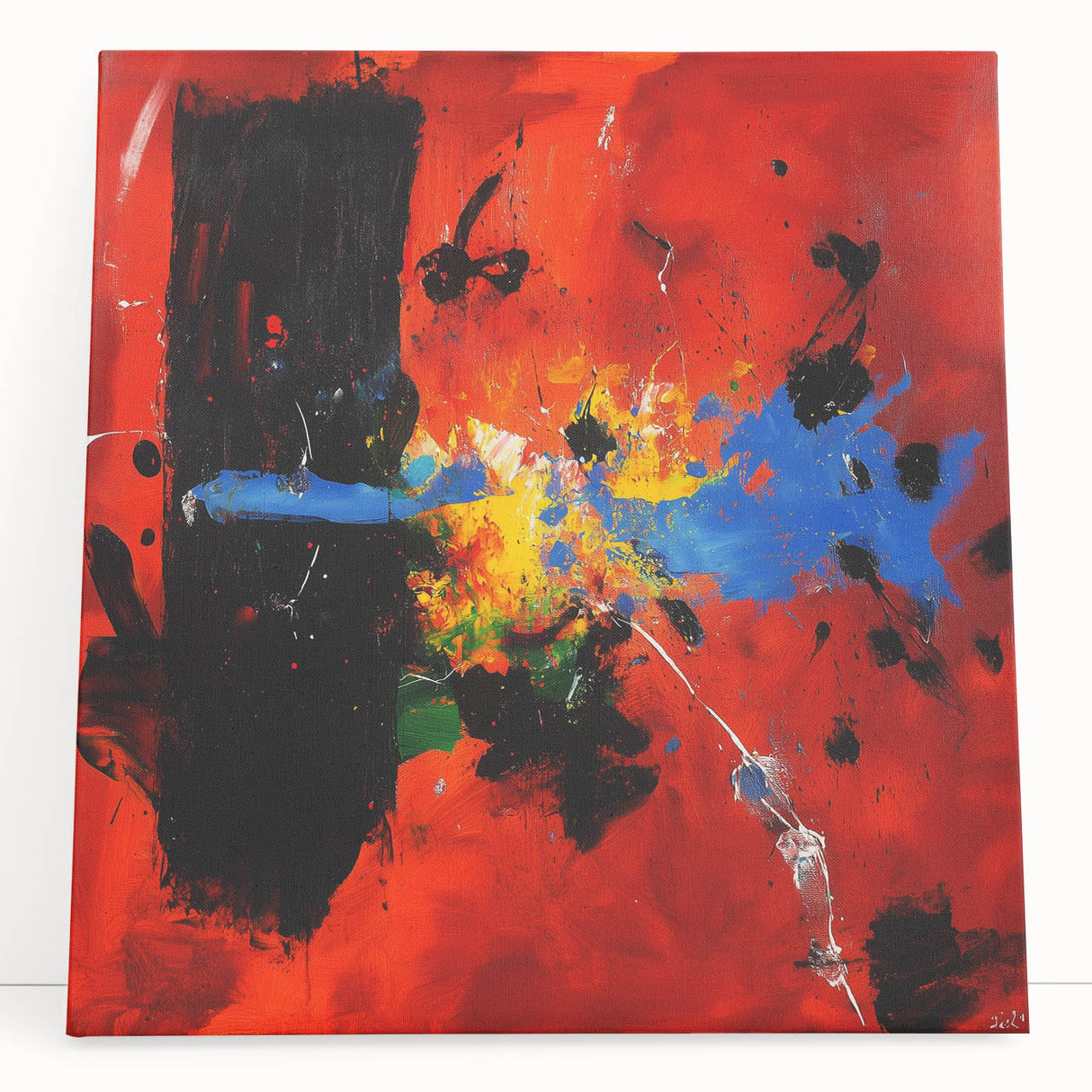 Colorful Abstract Wall Art – Red, Blue & Black Modern Canvas Print