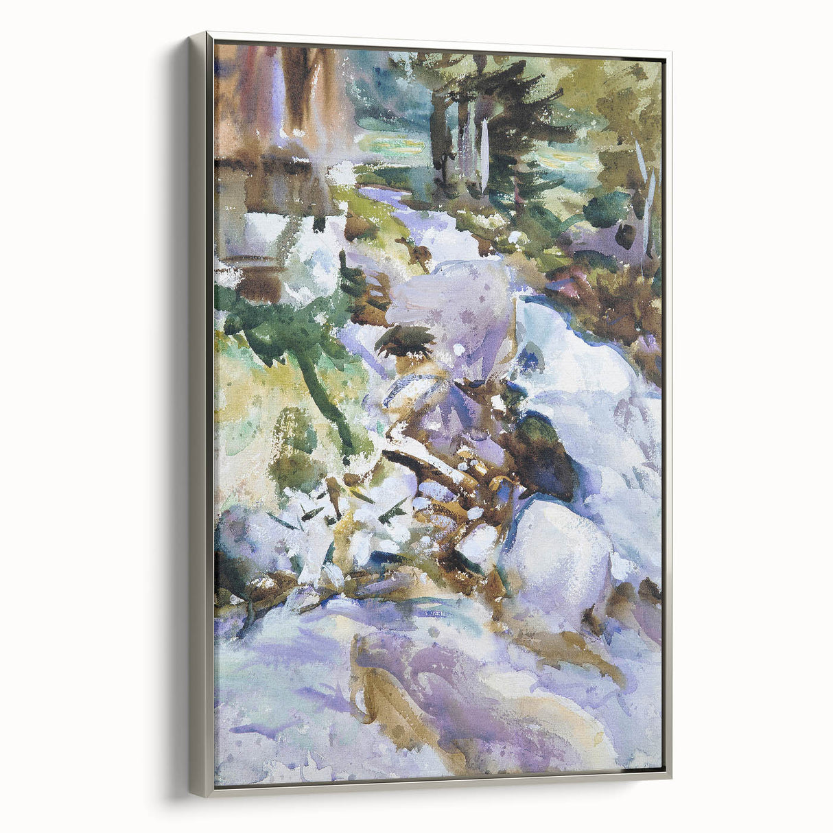 Romanticism Art: Rushing Brook - Dynamic Watercolor by John Sargent