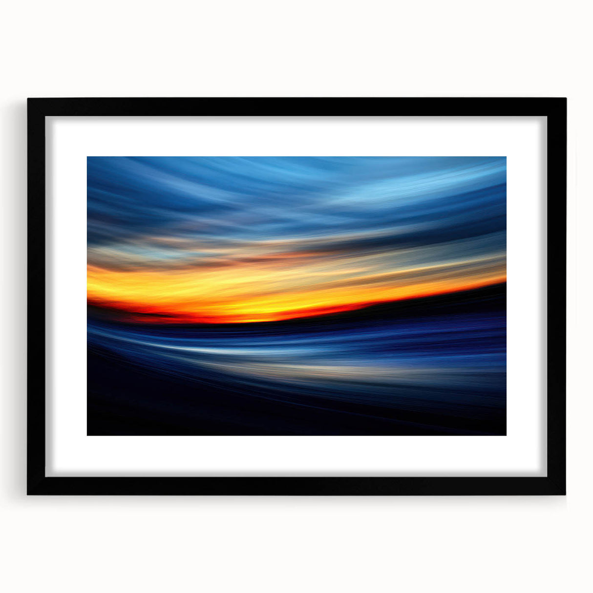 Fiery Sunset Motion Wall Art – Abstract Red and Blue Photography