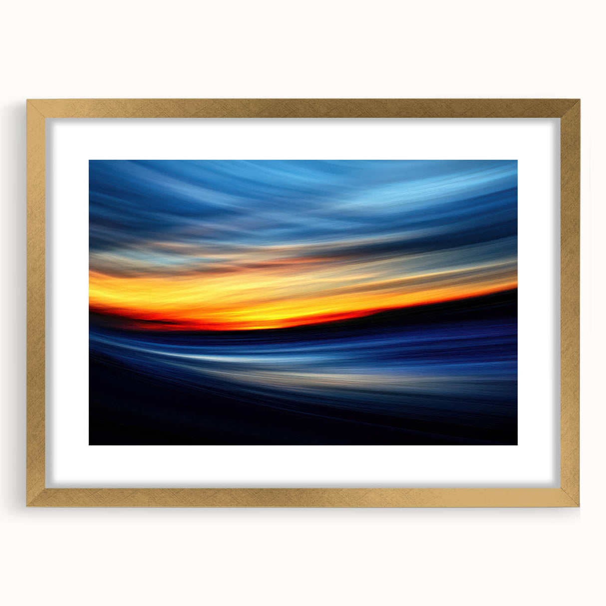 Fiery Sunset Motion Wall Art – Abstract Red and Blue Photography