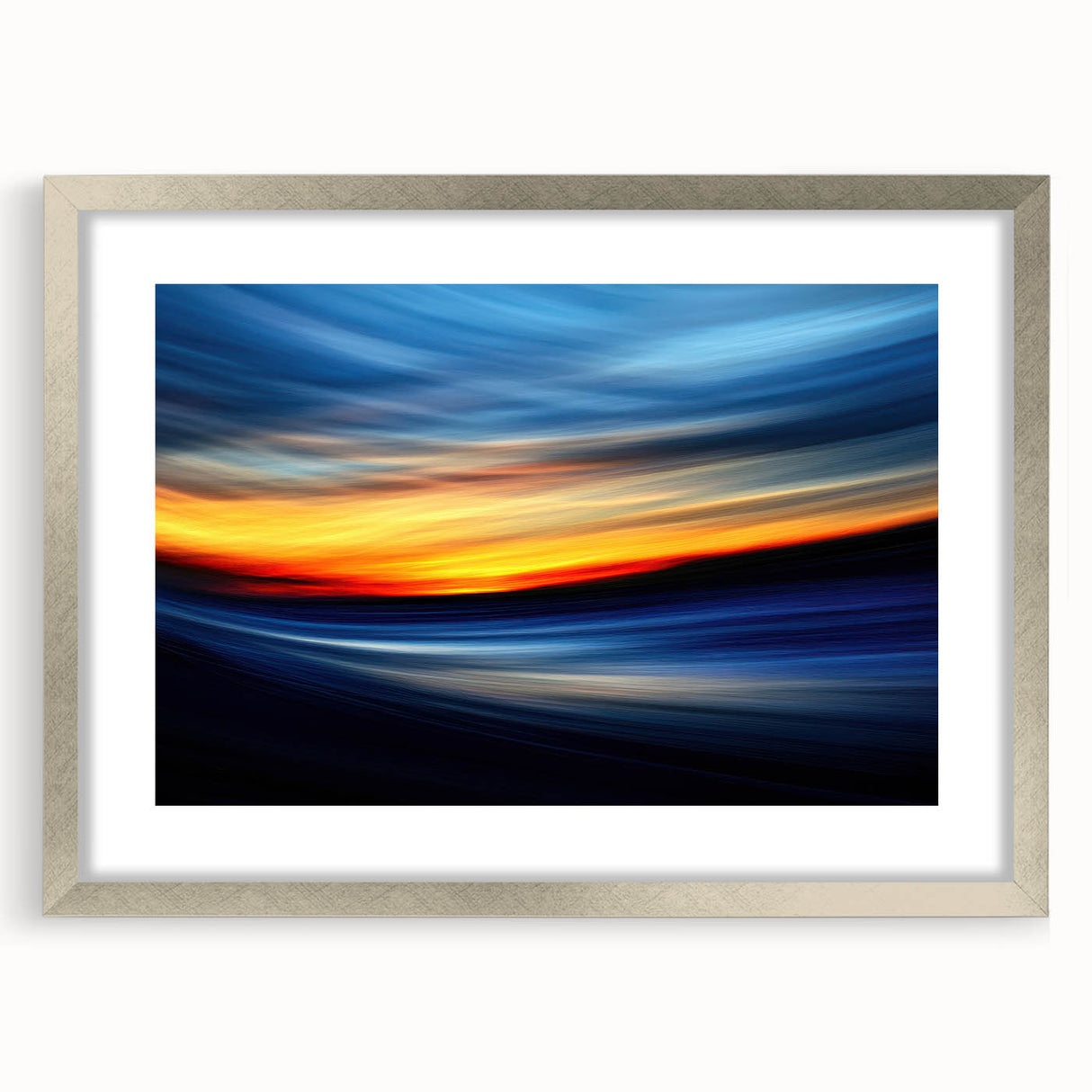 Fiery Sunset Motion Wall Art – Abstract Red and Blue Photography