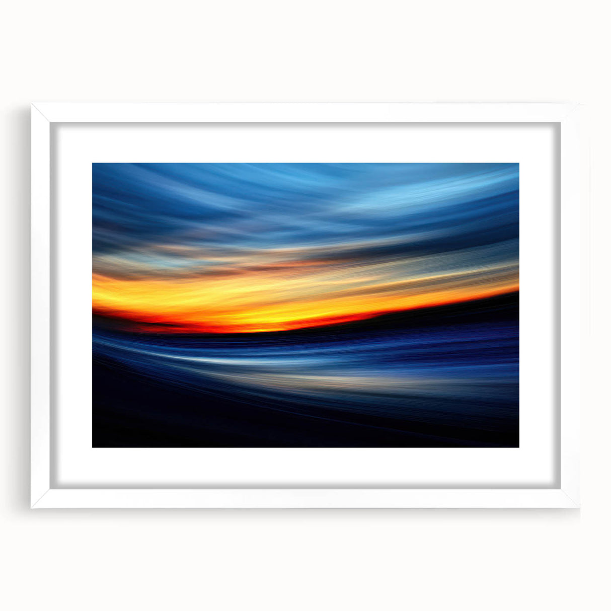 Fiery Sunset Motion Wall Art – Abstract Red and Blue Photography