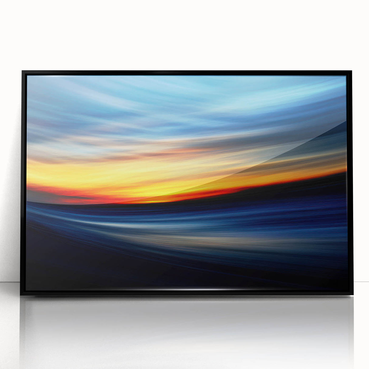 Fiery Sunset Motion Wall Art – Abstract Red and Blue Photography