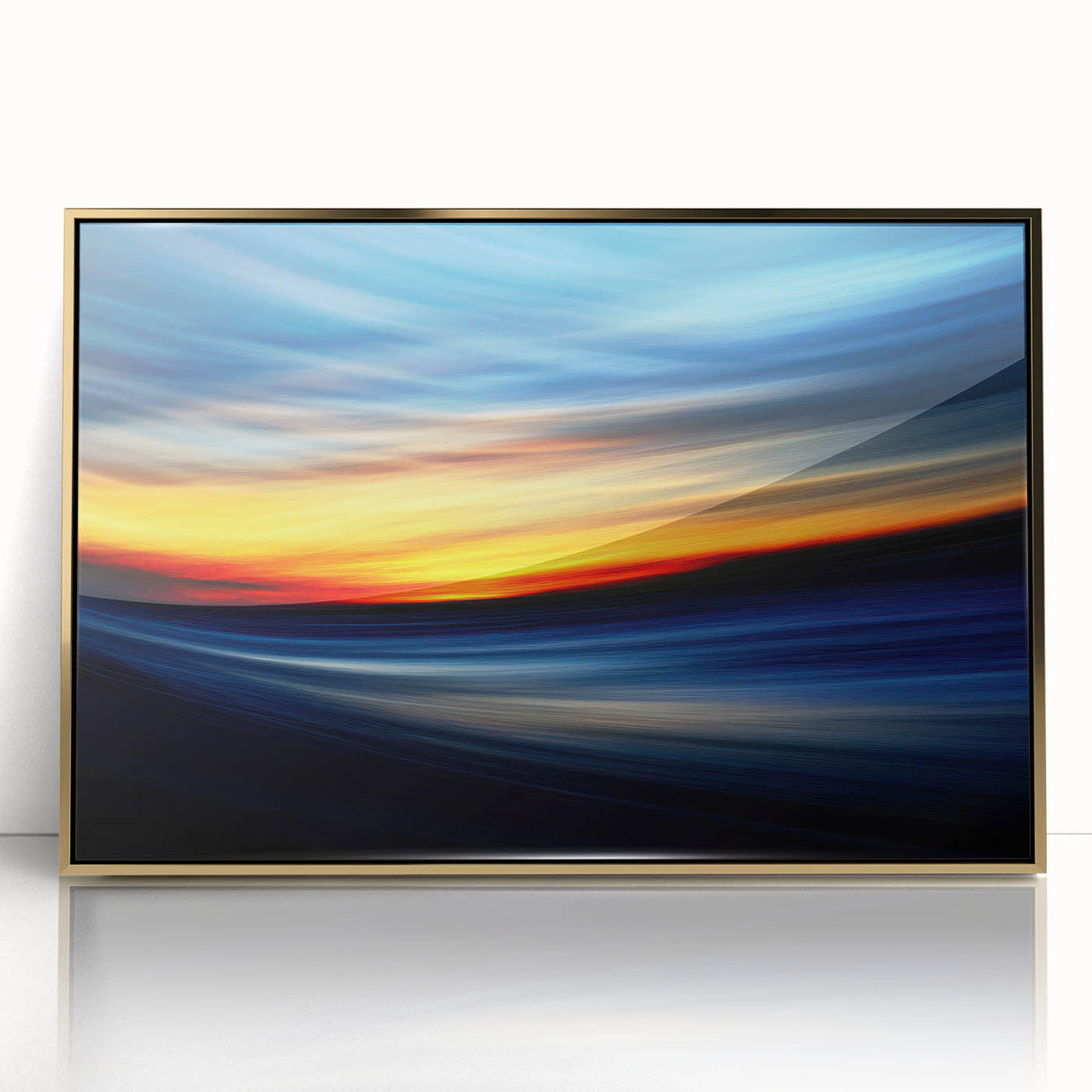 Fiery Sunset Motion Wall Art – Abstract Red and Blue Photography