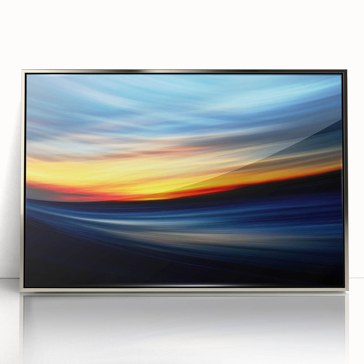 Fiery Sunset Motion Wall Art – Abstract Red and Blue Photography