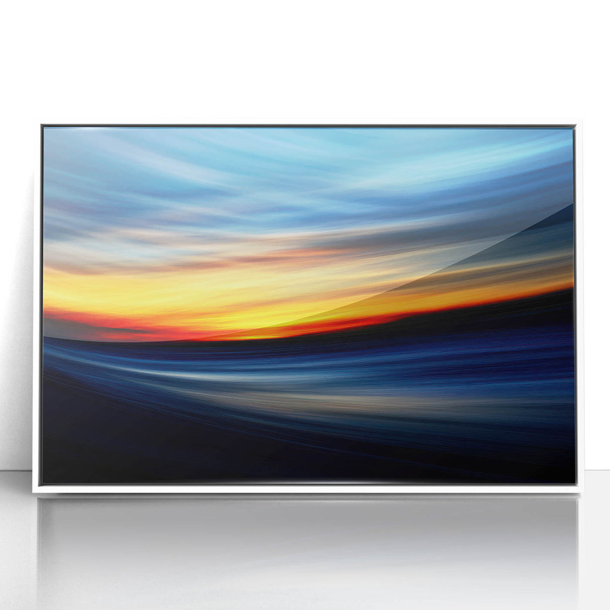 Fiery Sunset Motion Wall Art – Abstract Red and Blue Photography