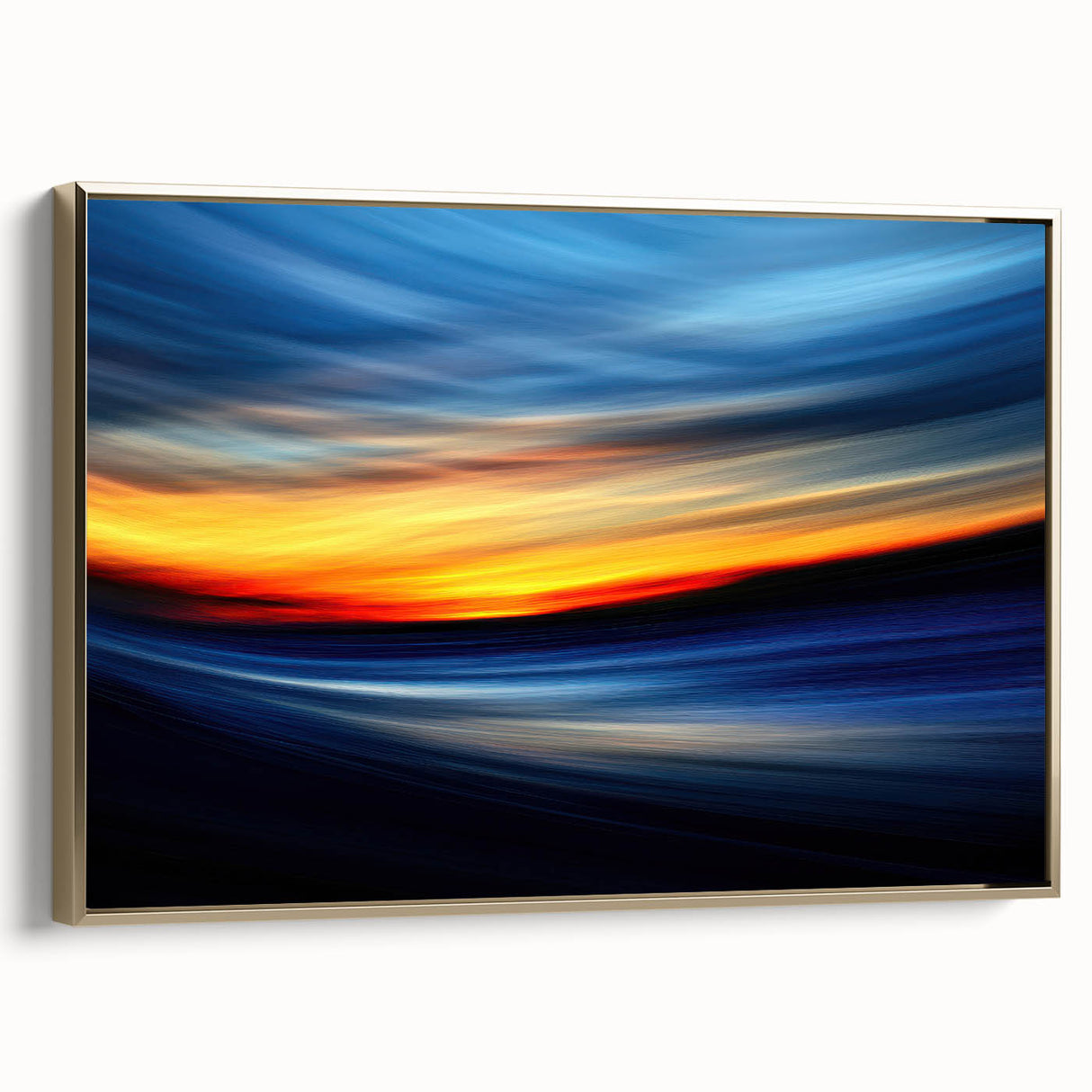 Fiery Sunset Motion Wall Art – Abstract Red and Blue Photography