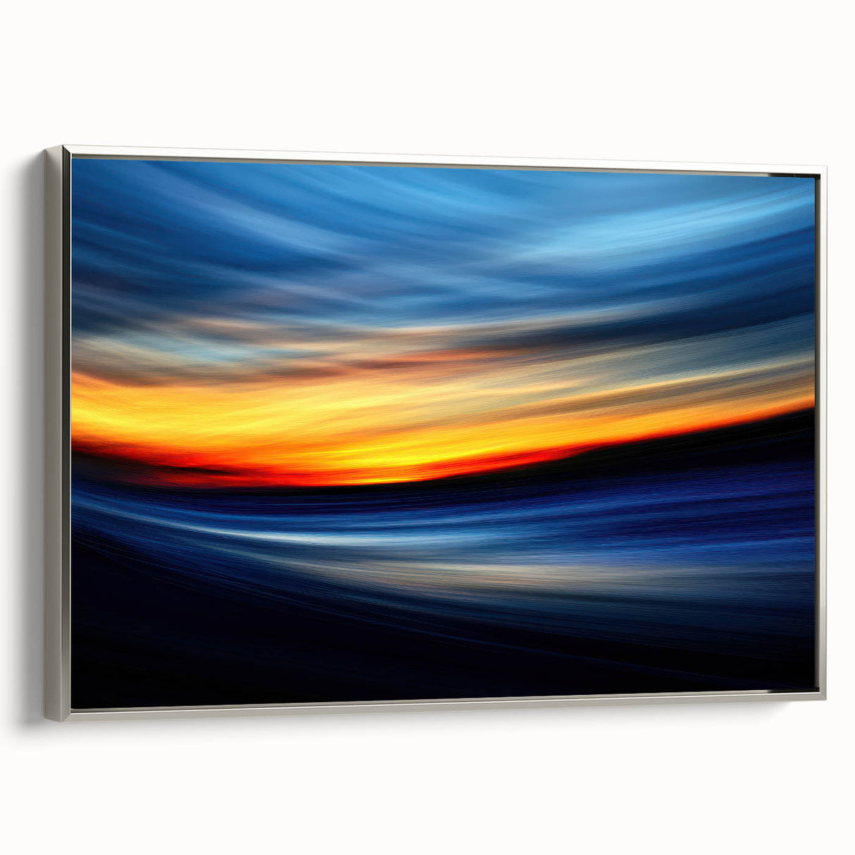 Fiery Sunset Motion Wall Art – Abstract Red and Blue Photography