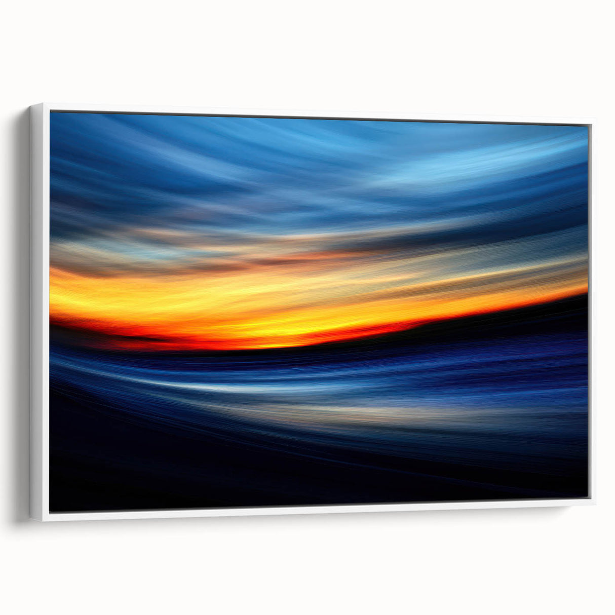 Fiery Sunset Motion Wall Art – Abstract Red and Blue Photography