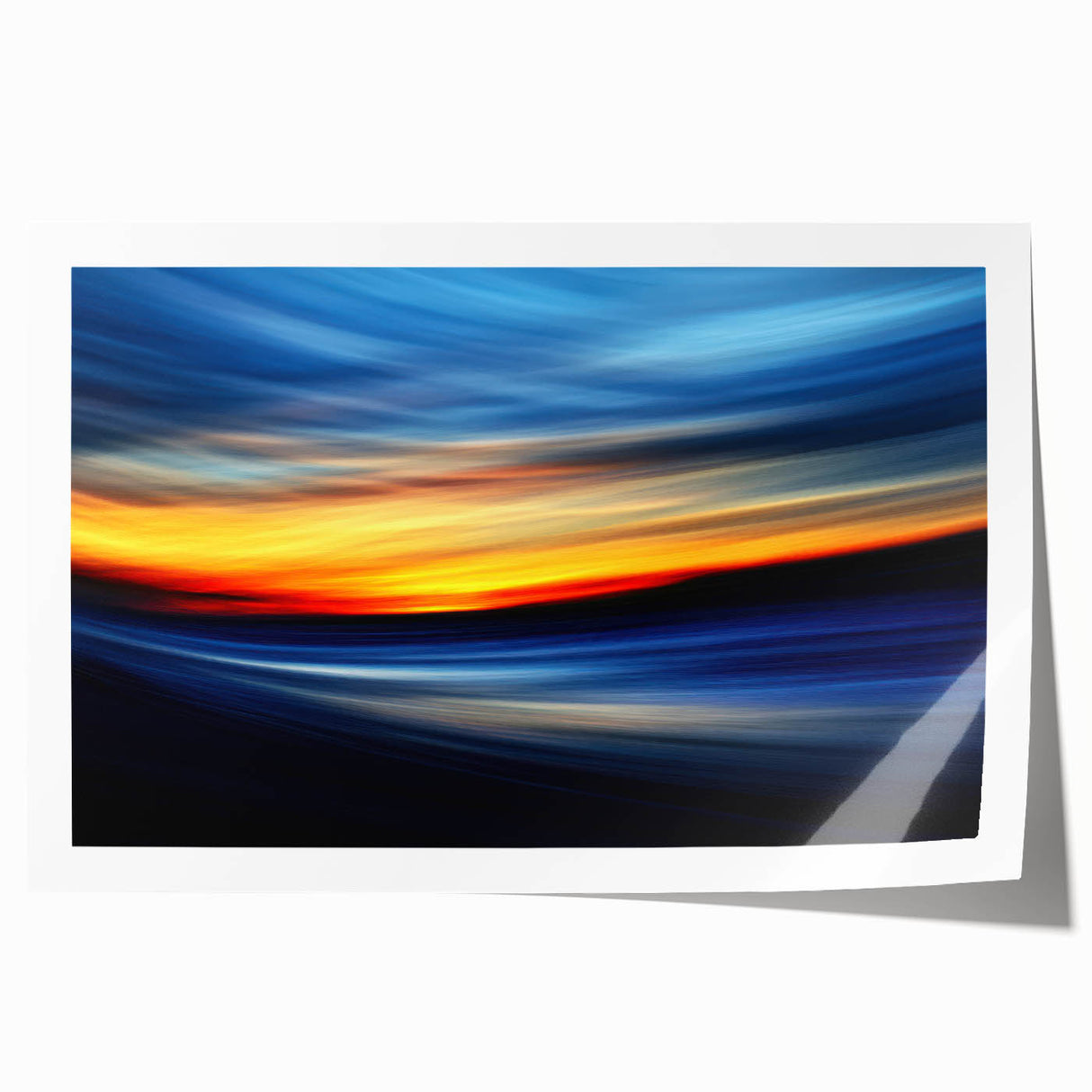 Fiery Sunset Motion Wall Art – Abstract Red and Blue Photography