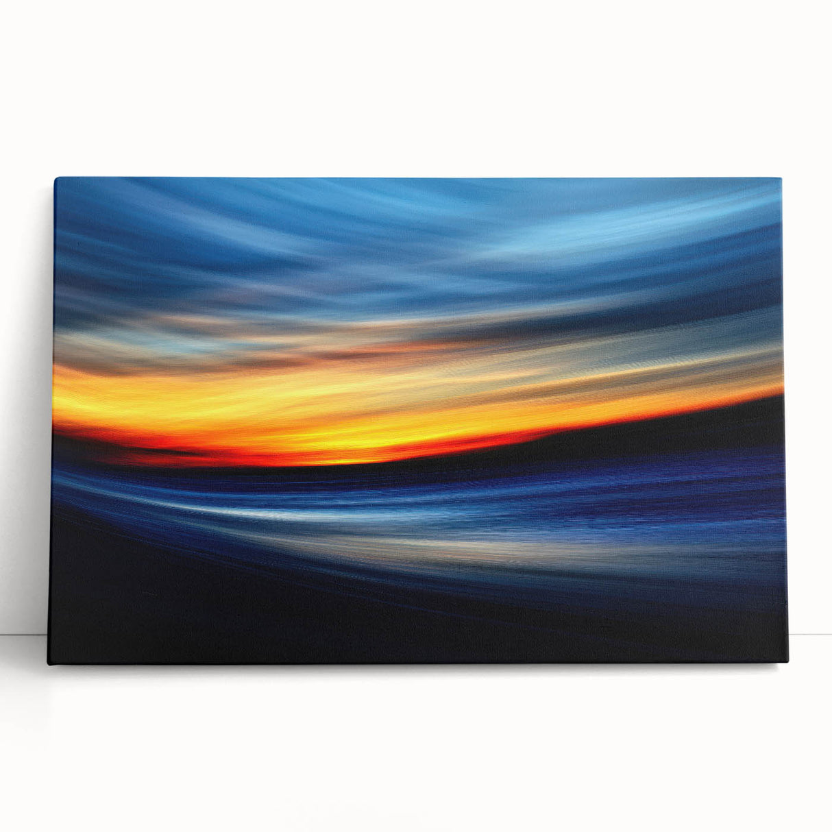 Fiery Sunset Motion Wall Art – Abstract Red and Blue Photography