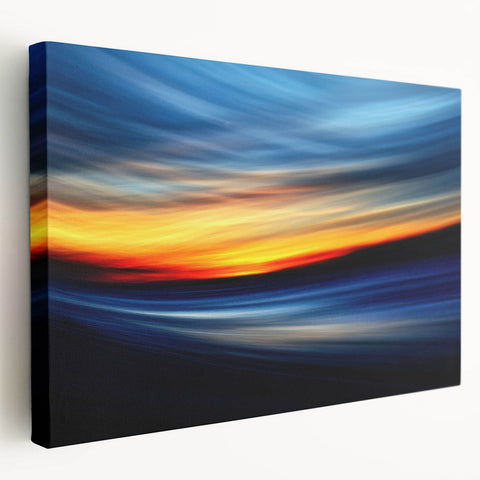 Fiery Sunset Motion Wall Art – Abstract Red and Blue Photography