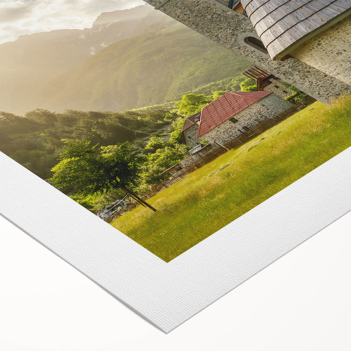 Art deco poster featuring an Albanian landscape in muted earth tones on rolled canvas, suitable for dining room decor.