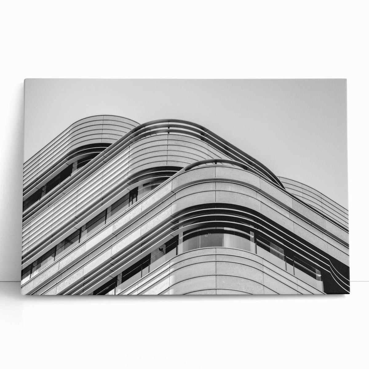 Black and white large art print of the London skyline on stretched canvas, suitable for kitchen wall art.