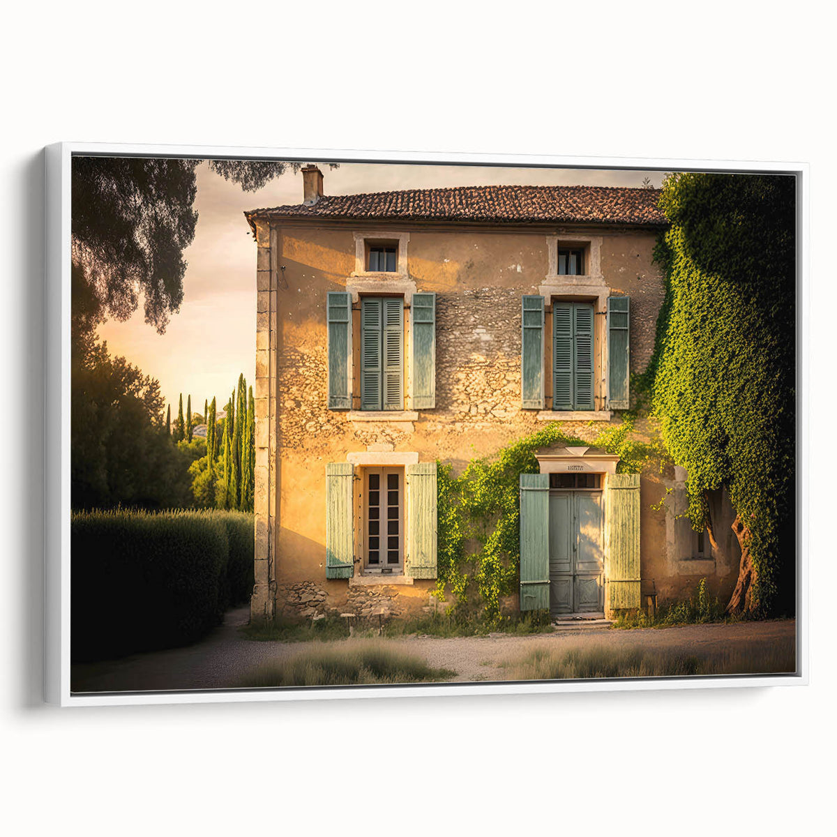 Vintage poster art of a scenic South France landscape on framed canvas.