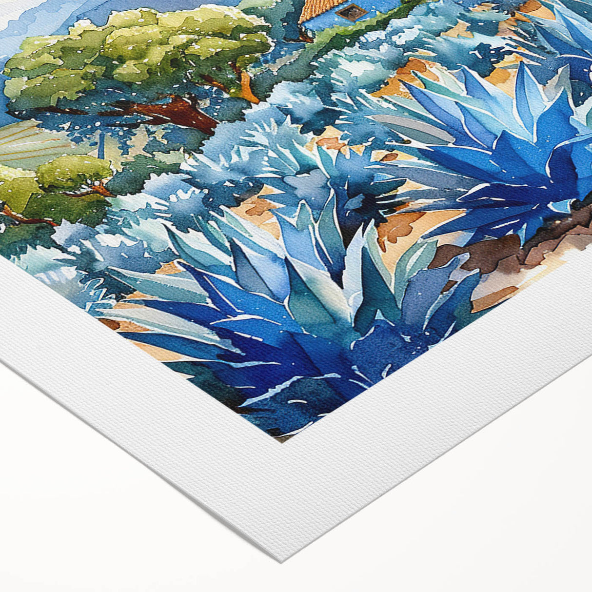 Art deco poster of Oaxaca scenery on rolled canvas, featuring earthy tones and geometric shapes.