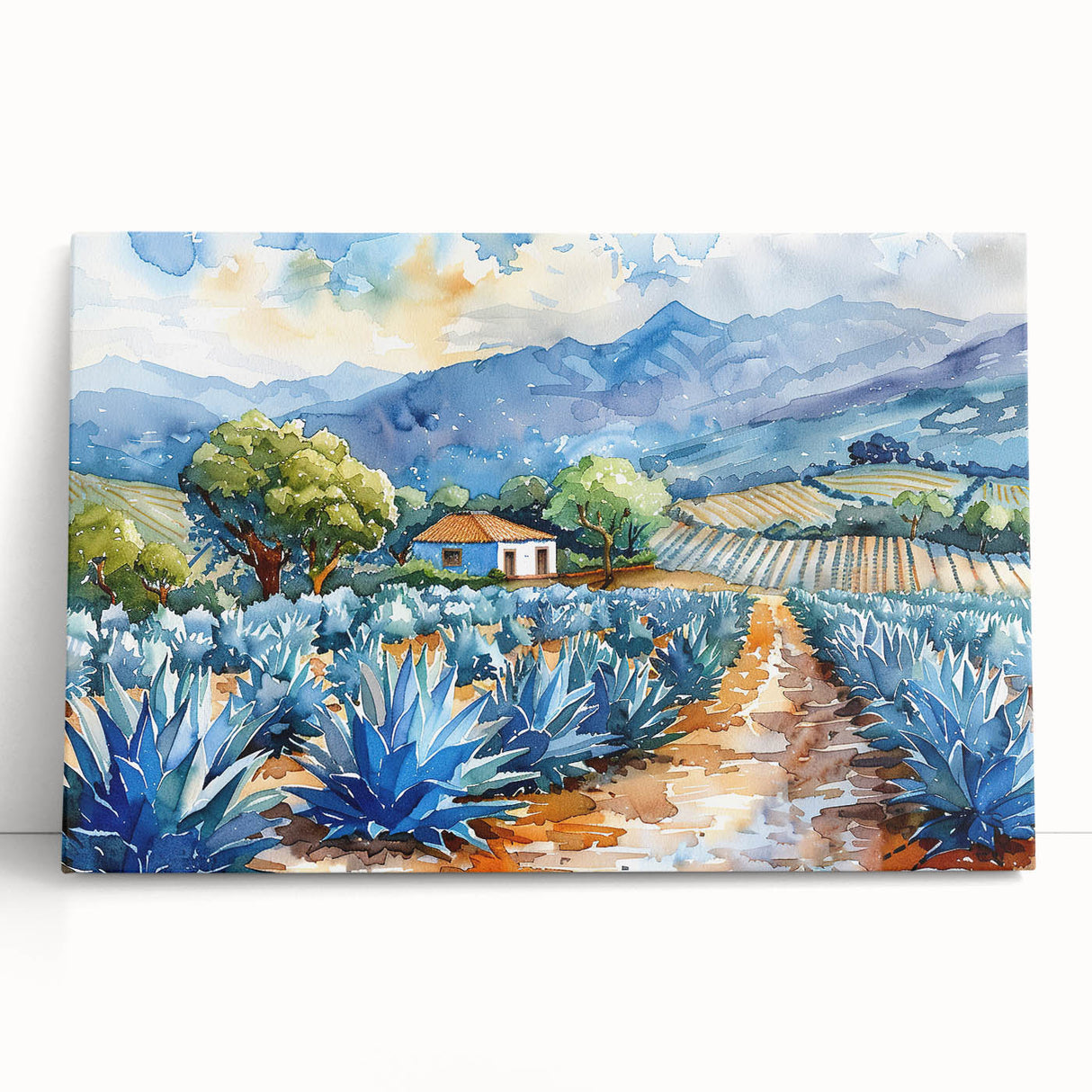 Black and white large art print of Oaxaca scenery on stretched canvas, ideal for kitchen wall art or bedroom decor.