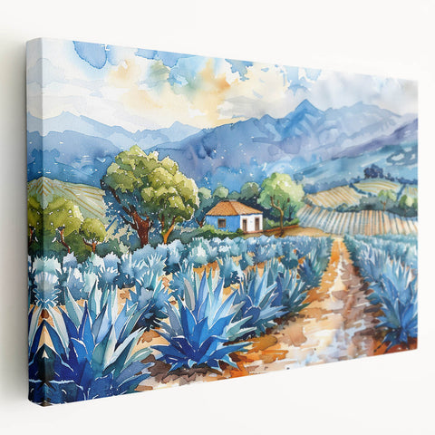 Large art depicting a scenic view of Oaxaca, Mexico, in vibrant earth tones on stretched canvas, ideal for kitchen wall art.