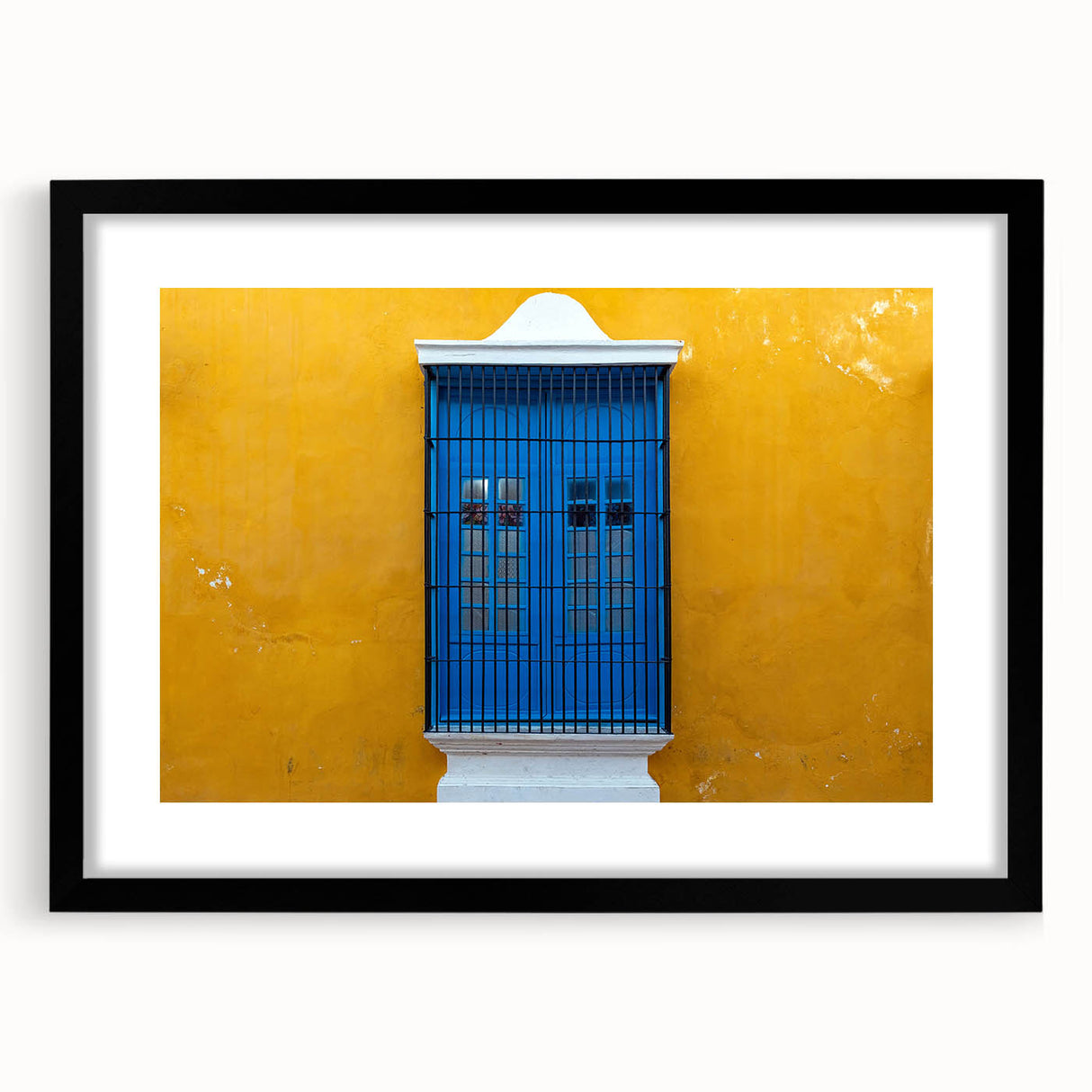 Extra large abstract art print featuring a colorful, textured depiction of Yucatan scenery on a framed black mat.