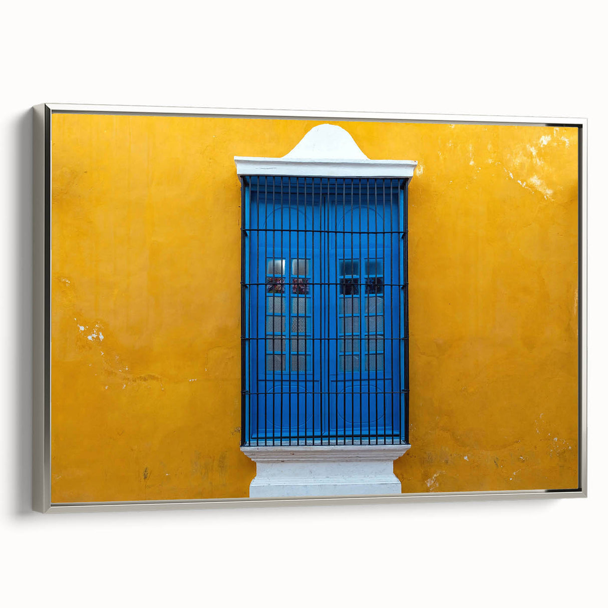 Framed canvas landscape art painting depicting a colorful Yucatan scene, ideal for enhancing a living room or office space.