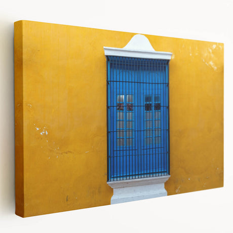 A landscape painting of Yucatan, Mexico in muted green and blue tones on stretched canvas, suitable for kitchen wall art.