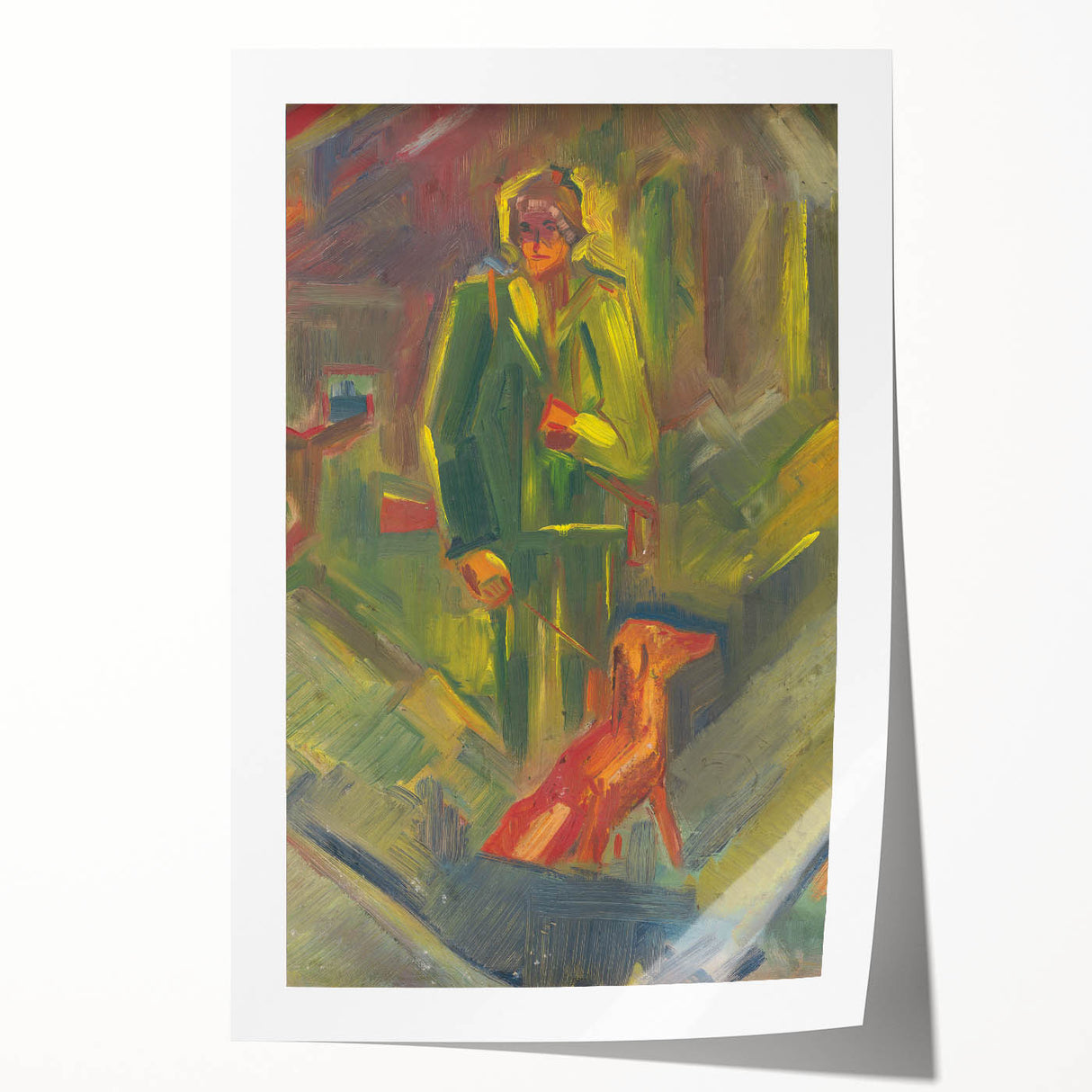 Expressionist Art - Standing Hunter with a Dog by Arnold Peter Weisz-Kubínčan