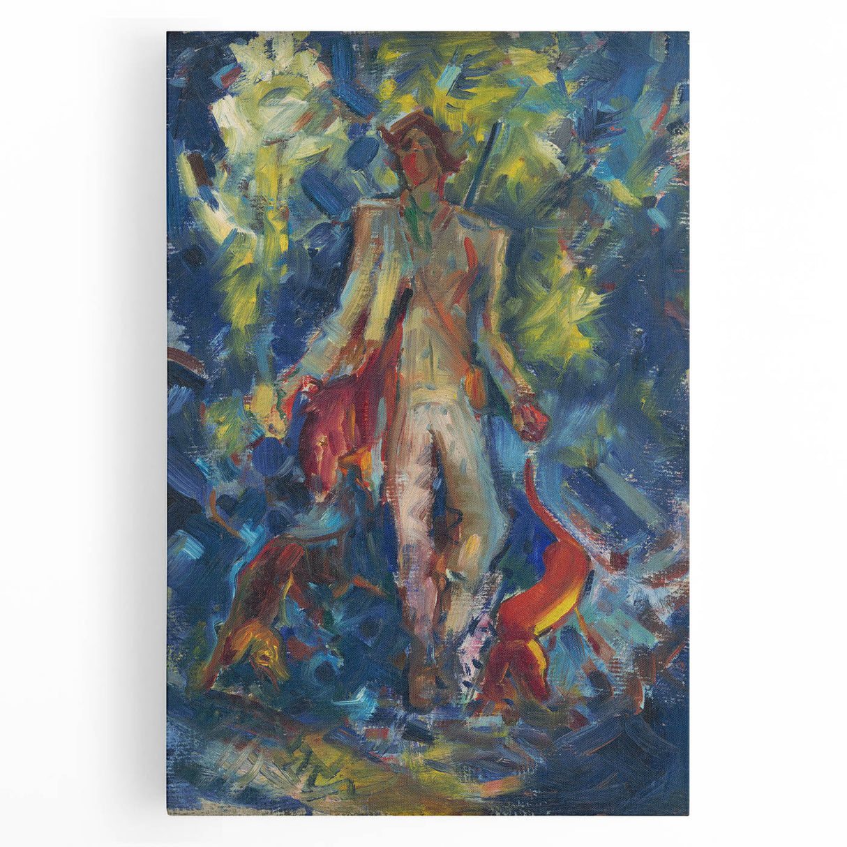 Expressionist Art - Standing Huntsman with Two Dogs by Arnold Peter Weisz-Kubínčan