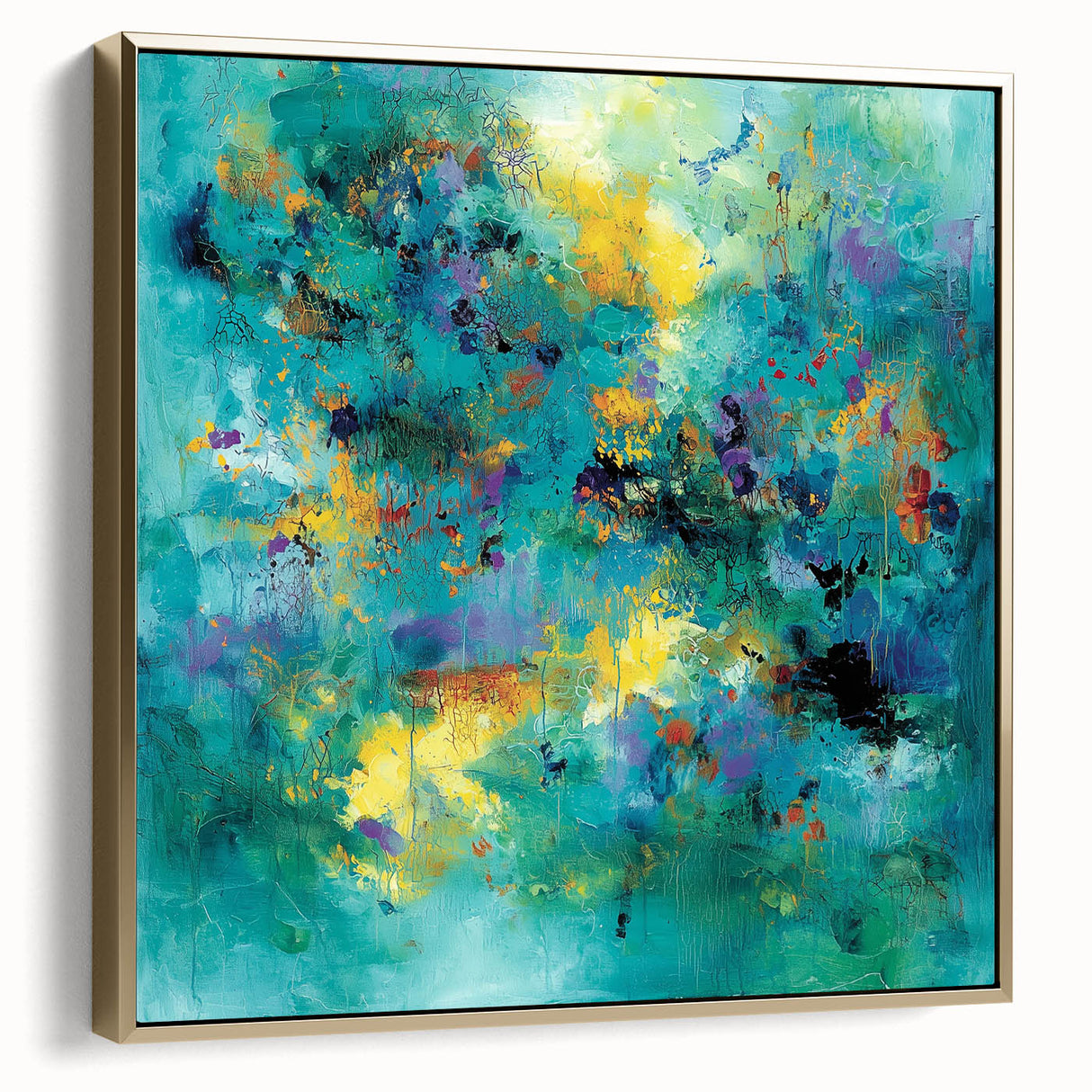 Colorful Abstract Wall Art – Turquoise, Yellow & Purple Canvas