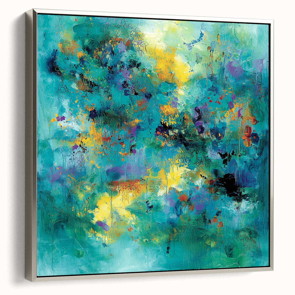 Colorful Abstract Wall Art – Turquoise, Yellow & Purple Canvas