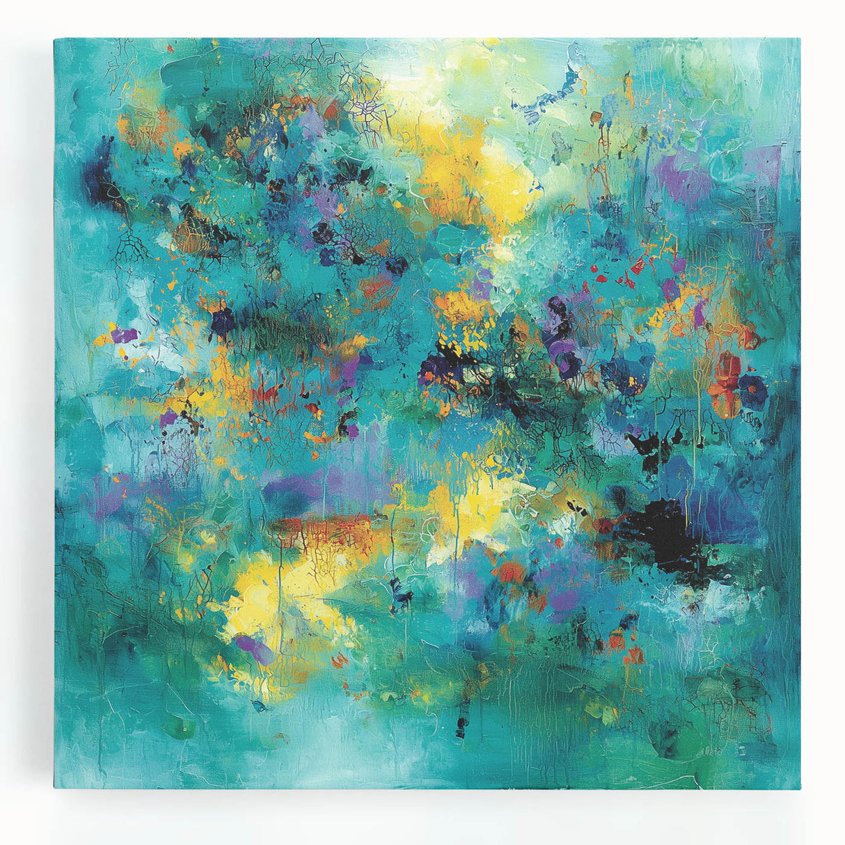Colorful Abstract Wall Art – Turquoise, Yellow & Purple Canvas