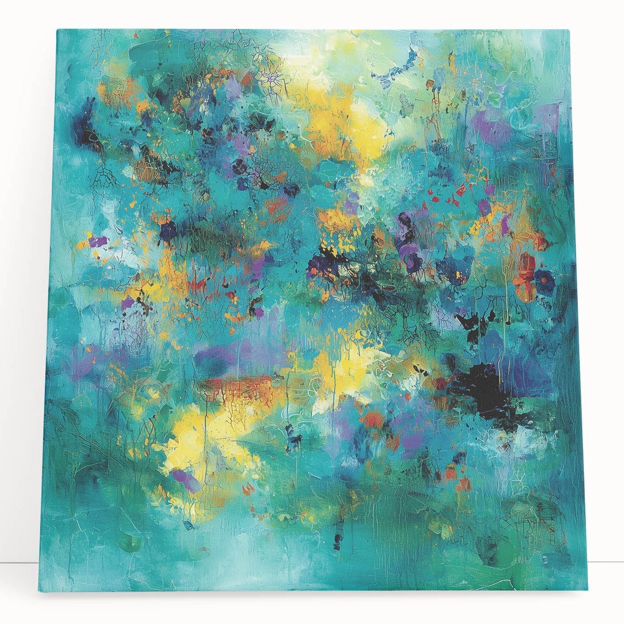 Colorful Abstract Wall Art – Turquoise, Yellow & Purple Canvas