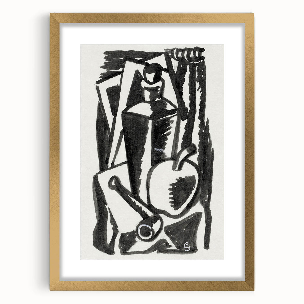 Abstract Expressionism: Still Life with Apple, Pipe, and Bottle Artwork