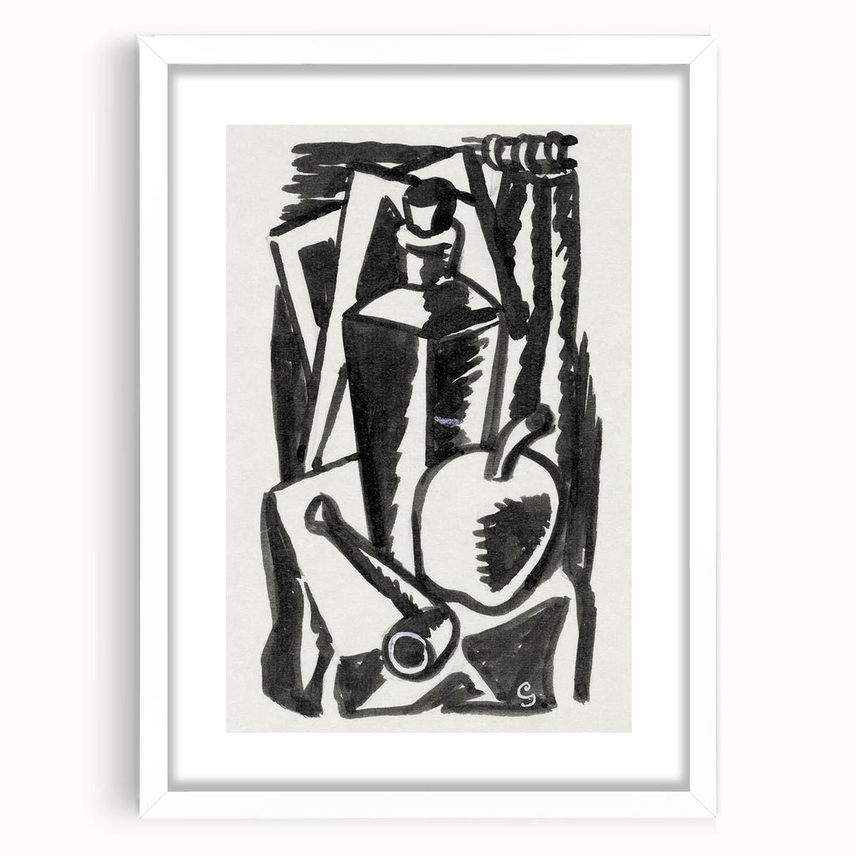 Abstract Expressionism: Still Life with Apple, Pipe, and Bottle Artwork