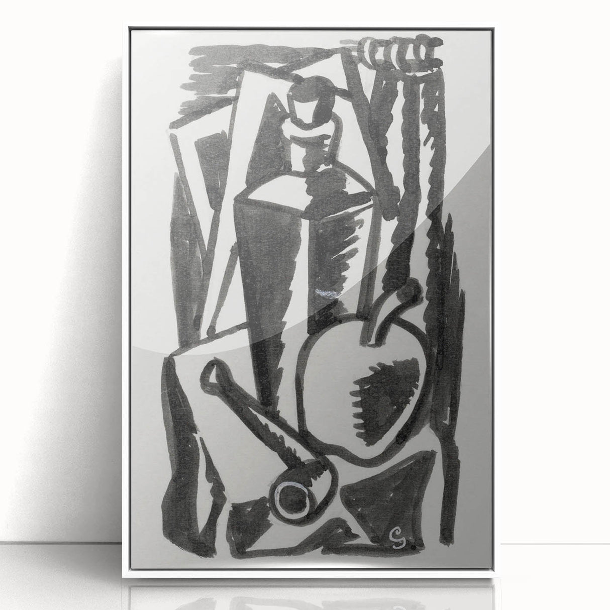 Abstract Expressionism: Still Life with Apple, Pipe, and Bottle Artwork