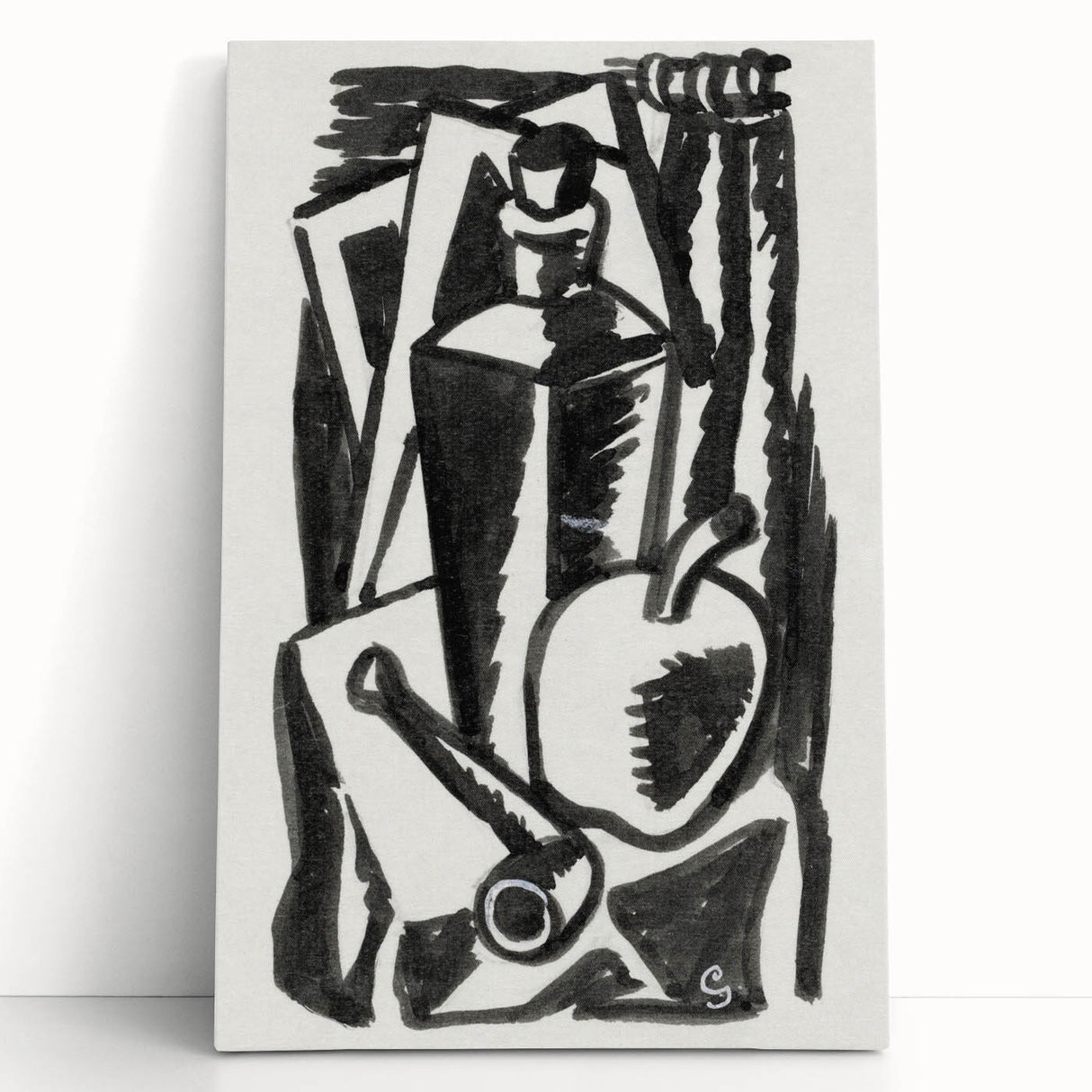 Abstract Expressionism: Still Life with Apple, Pipe, and Bottle Artwork