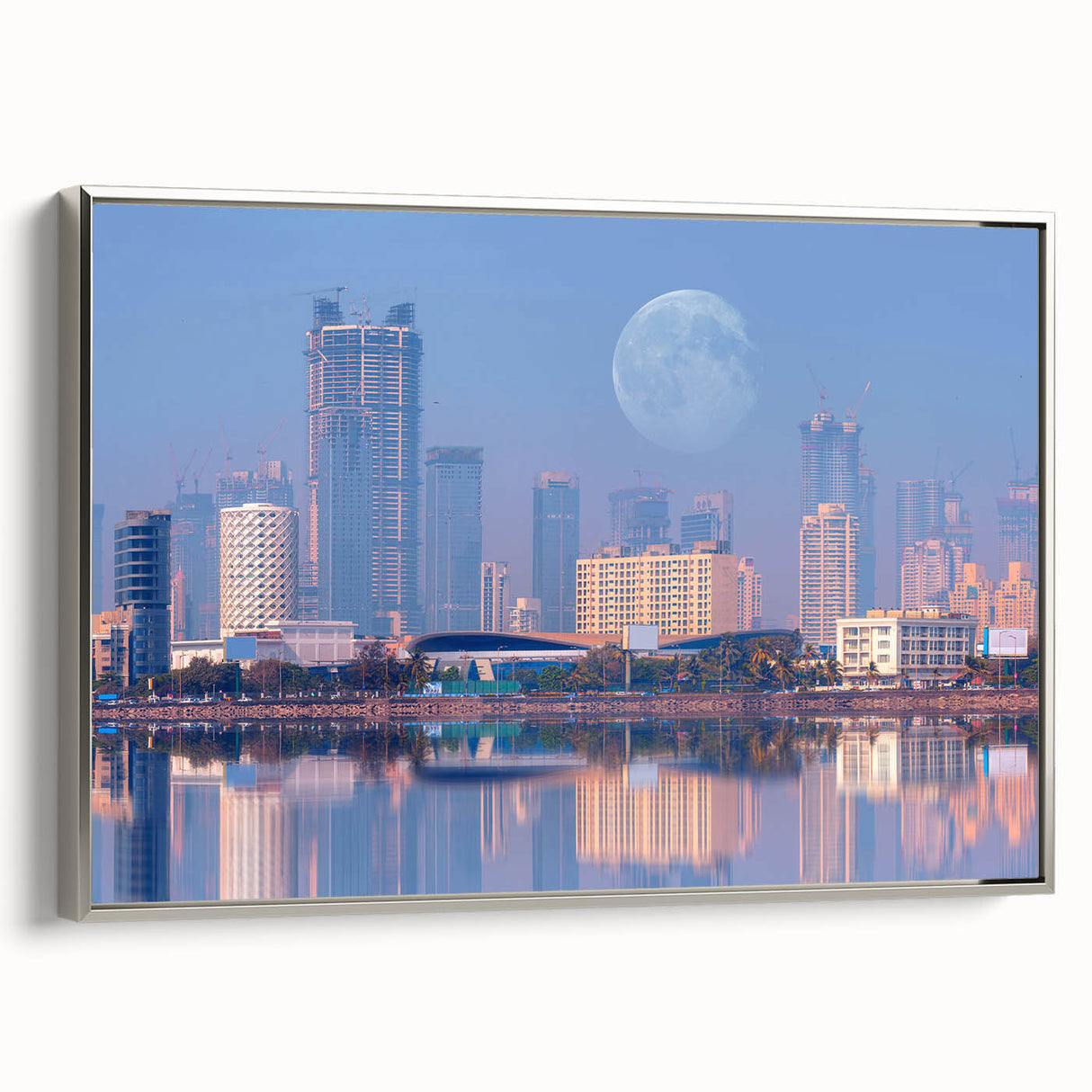 Vintage poster art depicting a colorful Indian scenery on a large framed canvas, ideal for living room decor.