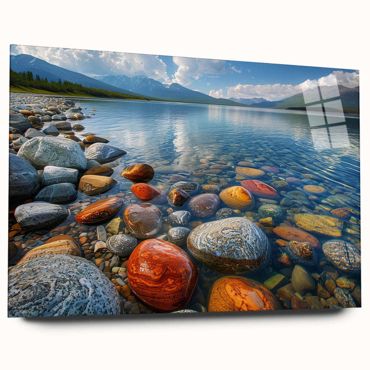 Acrylic print of a large abstract depiction of Yukon scenery in earthy tones, suitable for bedroom or dining room art.