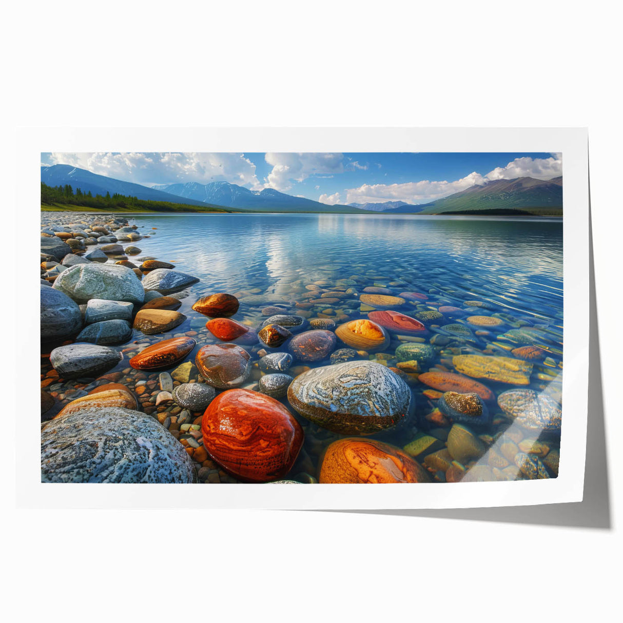 Extra large rolled print featuring a serene Yukon landscape with muted green and blue tones, ideal for dining room wall art.