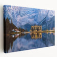 Large canvas depicting a serene Austrian landscape in muted green and blue tones, suitable for kitchen wall art.