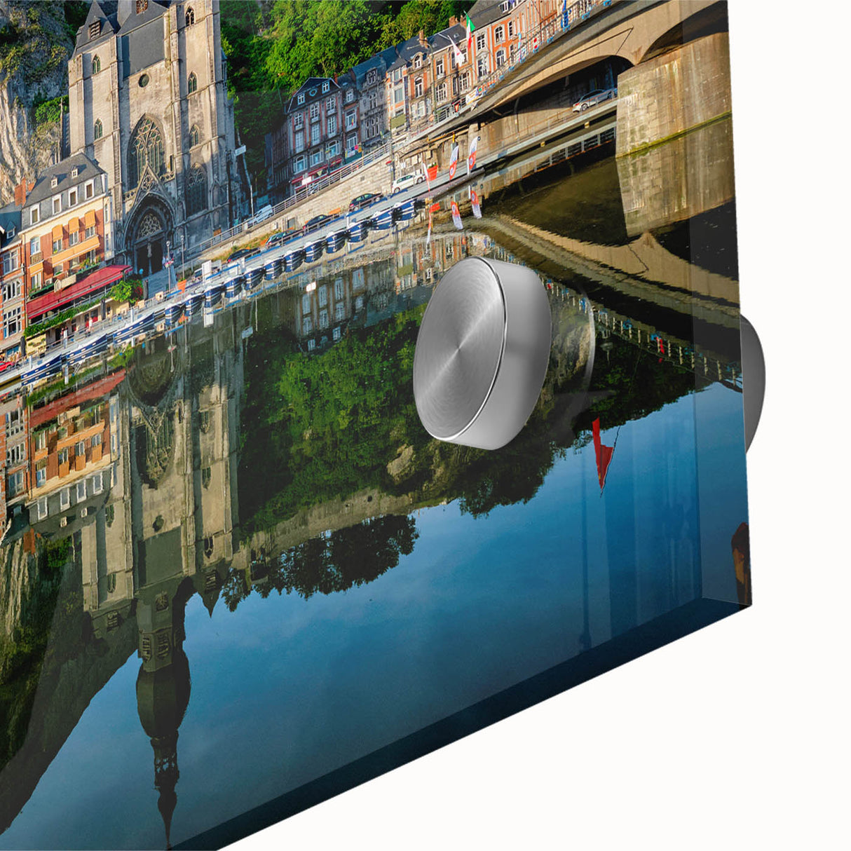 Mid-century modernist large abstract scene of a European cityscape in muted earth tones, acrylic print.