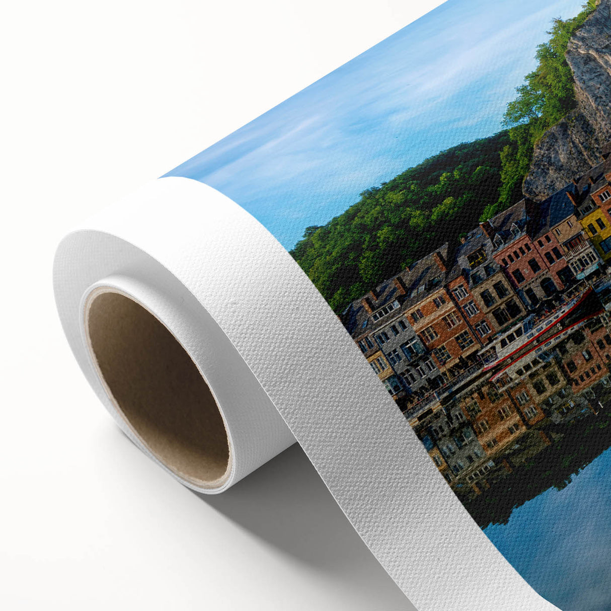 Art Deco poster featuring a serene Belgian landscape in soft pastel shades on rolled canvas, ideal for nursery wall art.