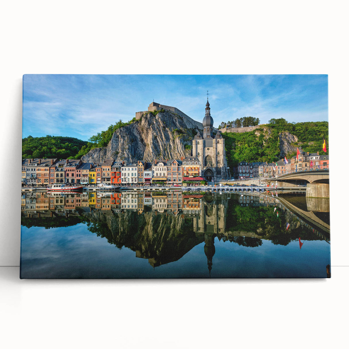 Black and white photograph of a European cityscape on large stretched canvas, ideal for kitchen wall art.